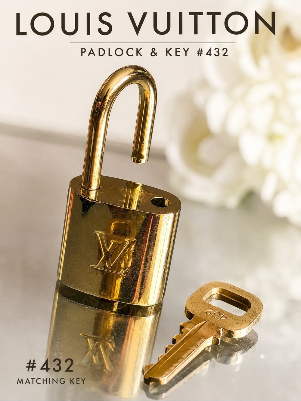 Louis Vuitton LV Padlock Lock & Matching Key #432 Gold Brass Authentic